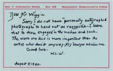 Katharine Lane Weems-RARE ANS from 1989 on a Postcard(Famous American Sculptor)