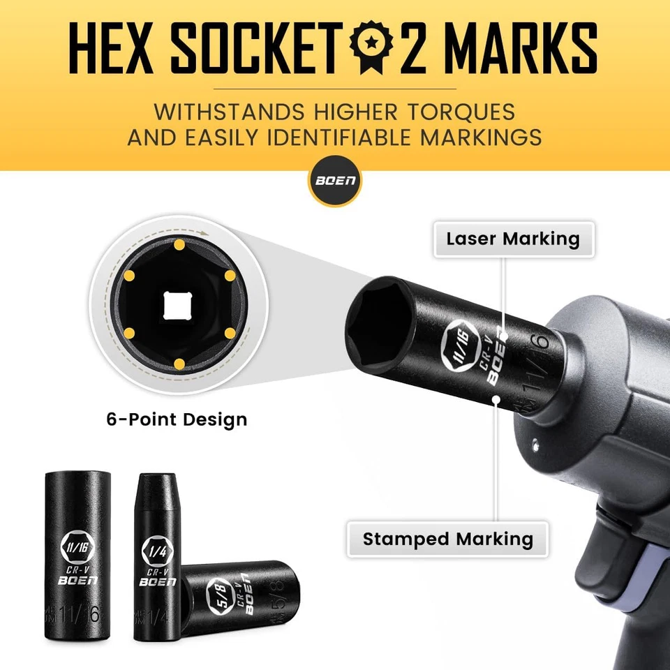 3/8" Drive Deep Impact Socket Set, 15 Piece SAE Socket Set 1/4" to 1", Includes - Image 3 of 4