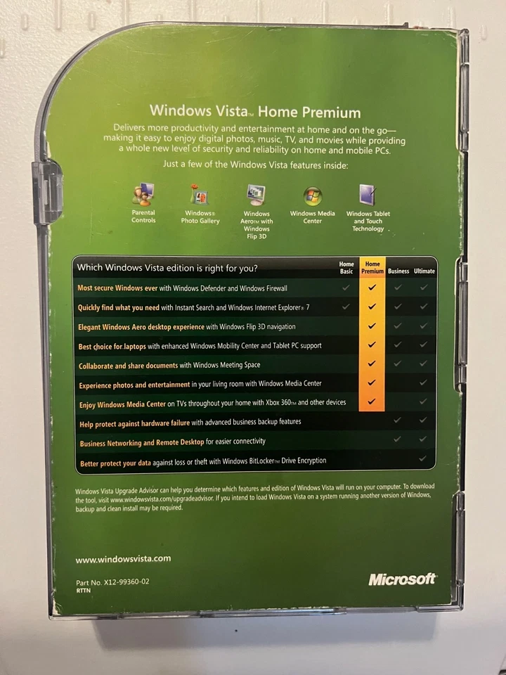 Microsoft Windows Vista Home Premium Full w/SP1 MS WIN 32 Bit DVD =opened= - Image 2 of 3