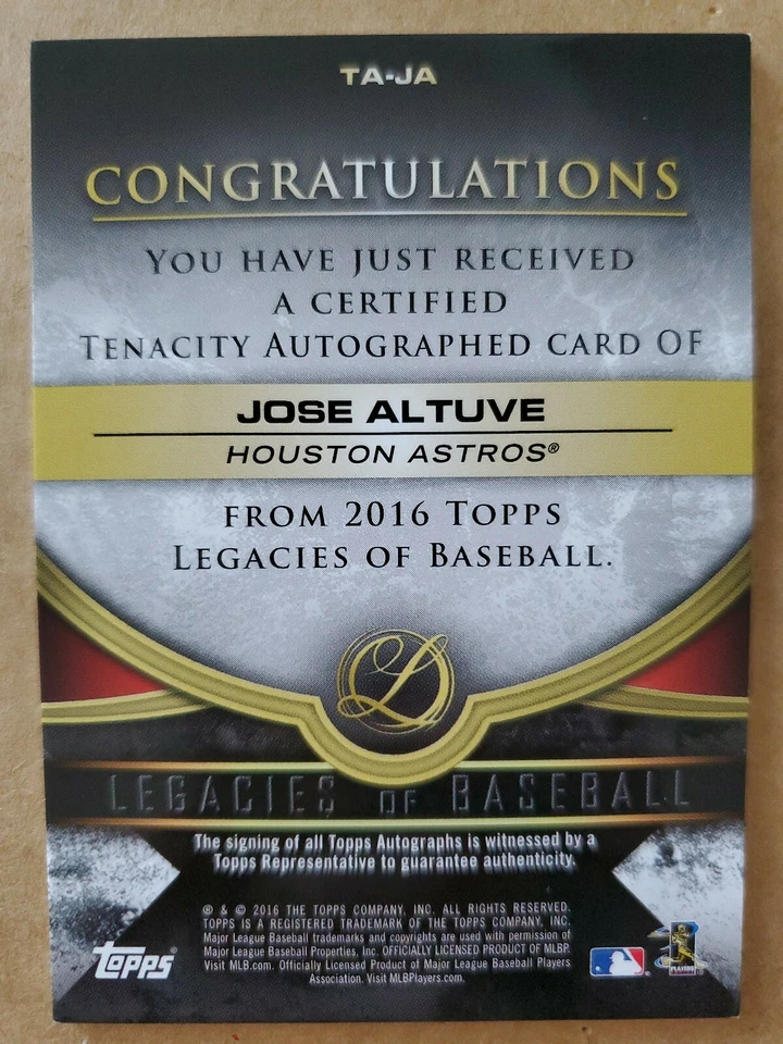 JOSE ALTUVE 2016 Topps Legacies Autograph #38/50 - Image 2 of 2