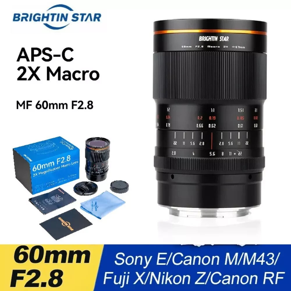 Brightin Star 60mm F2.8 II 2X Macro Lens for X/E/Z/EF-M/RF/M43