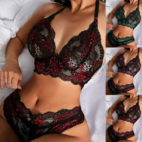 Women Sexy Lingerie Lace Top Bra Ladies Thong Underwear Set Nightwear Sleepwear - Picture 1 of 16