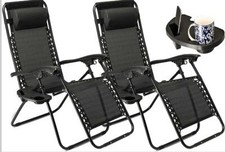  Zero Gravity Reclining Chairs With Cup And Mobile Holder 2 Sun Lounger Garden