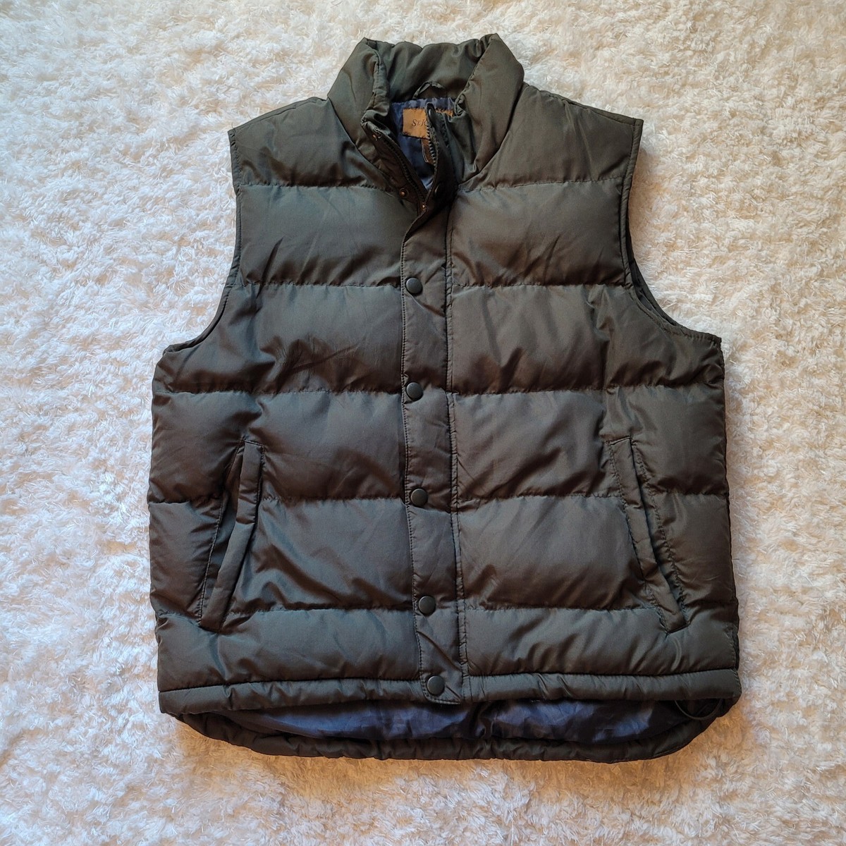 St. Johns Bay Forest Green Zip & Button Front Puffer Vest St. Johns Bay Forest Green Zip & Button Front Puffer Vest