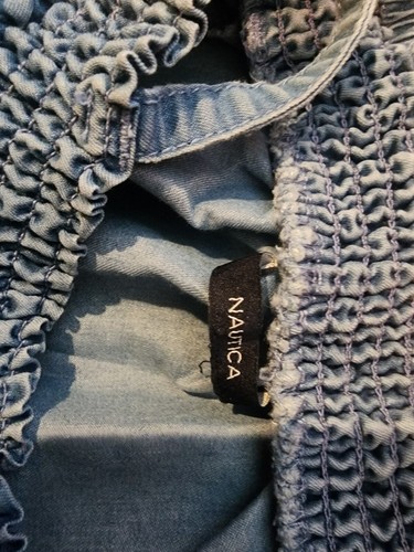 Girl 1 PIECE ROMPER OUTFIT nautica DENIM JEAN pants OFF SHOULDER large 12/14 - Picture 5 of 5