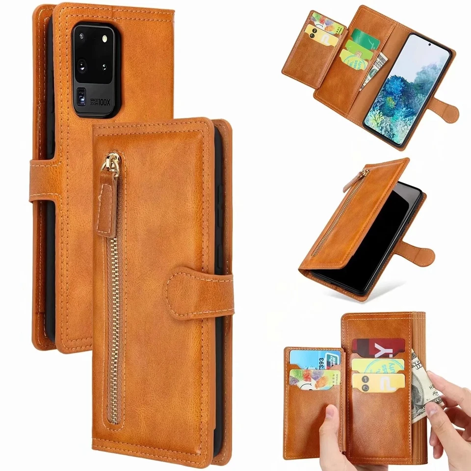 Vintage Buckle Zipper Wallet Leather Case for iPhone11 X XS XR 8 7 Samsung S20+ - Image 3 of 4