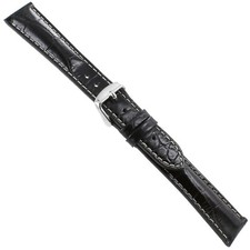 18mm deBeer Baby Crocodile Grain Black Padded Contrast Stitched Watch Band Long