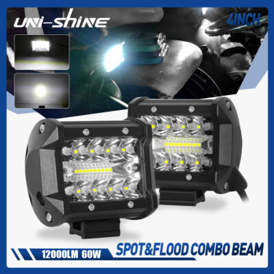 2PCS 4'' 12000LM LED Work Light Bar Spot Pods Fog Lamp Offroad Driving Truck ATV