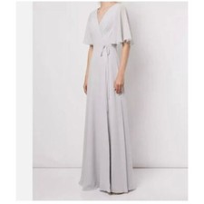 Marchesa Notte Bridesmaid Dress Dove Gray Chiffon Sz 2 NWT Surplice Slit READ