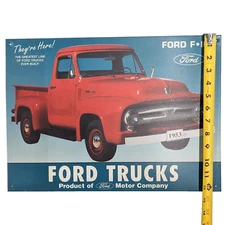 Vintage 12" x 17" Ford Motor Co. 1953 F-100 Red Truck Tin Sign Made In The USA