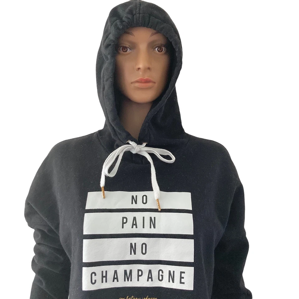 Betsey Johnston Sweatshirt Hooded Pullover No Pain No Gain Black White Large - Image 4 of 4