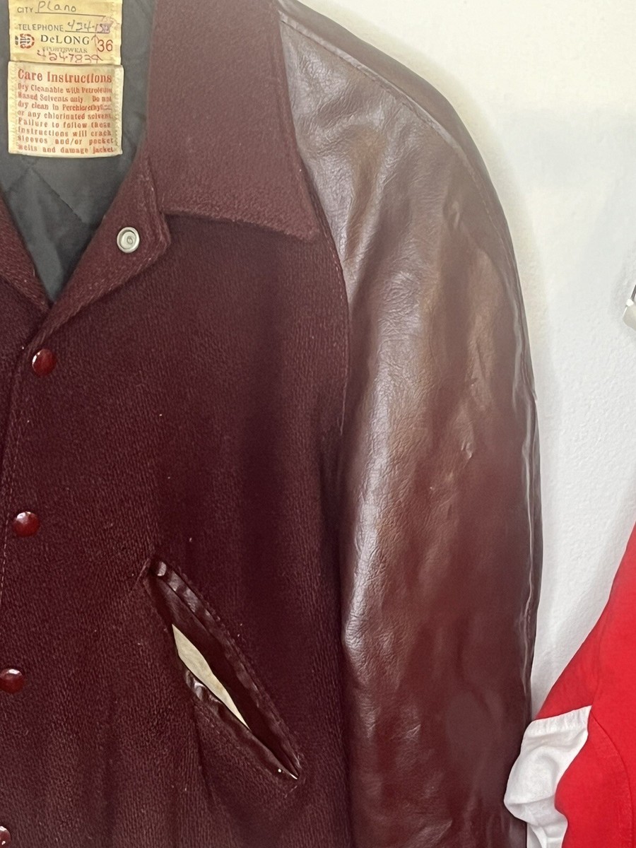 VTG 60's/70's DeLONG Sportswear Leather Varsity Jacket Sz 36