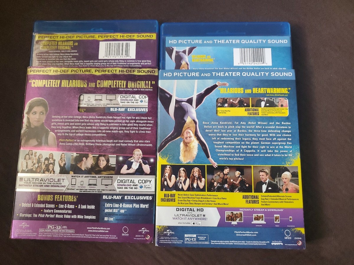 PITCH PERFECT & PITCH PERFECT 2 BLURAY & DVD WITH SLIPCOVER NO
