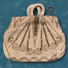Vintage MicroBeaded Purse Bag Art Deco Cream Tan Gray Grandma core Read