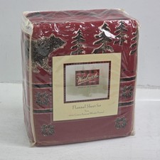 Woolrich Holiday Red Flannel Twin Sheet Set Christmas Outdoor Lodge Cabin Bear