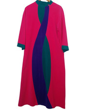 Vintage 1970s Vanity Fair Robe Large Pink Purple Teal Mod Long Sleeve Zip Up USA