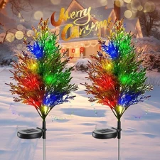 2PCS Christmas Tree Stake LED Light Waterproof Solar Powered Garden Decorations