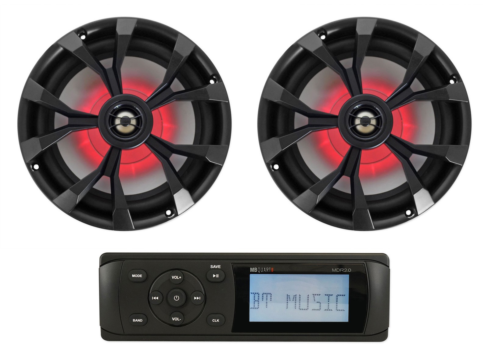 MB Quart MDR20 1-Din Морской лодочный Bluetooth-приемник 2 8 черных светодиодных динамиков 2629000₽