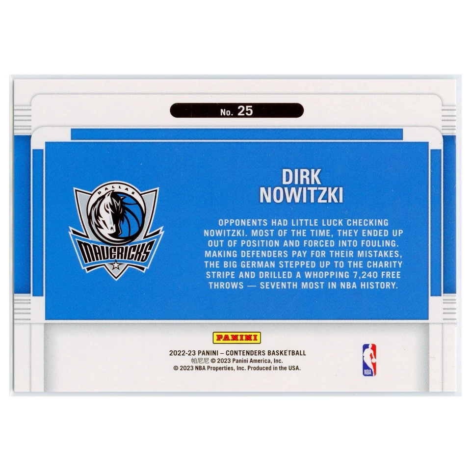 2022 Panini Contenders Dirk Nowitzki Suite Shots #25 Near Mint - Image 2 of 3