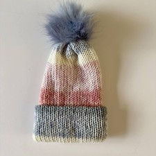 Handmade Grey/Pink/Cream Hat With Detachable Pom Pom 12-18 Months