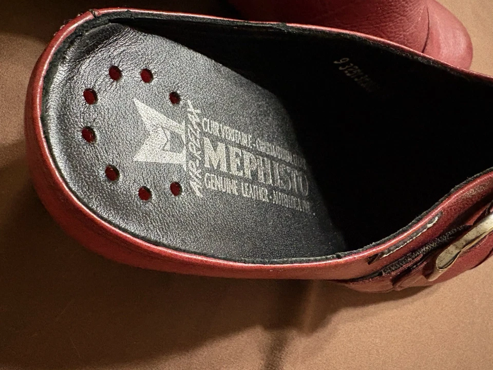 Zuecos para mujer Mephisto Texas de cuero rojo talla 10 M usados en excelente estado $295 Veneta Soft Air Tech Foto 3 de 4
