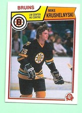 (1) MIKE KRUSHELNYSKI 1983-84 O-PEE-CHEE # 52 BRUINS ROOKIE EX-MT CARD (N4197). rookie card picture