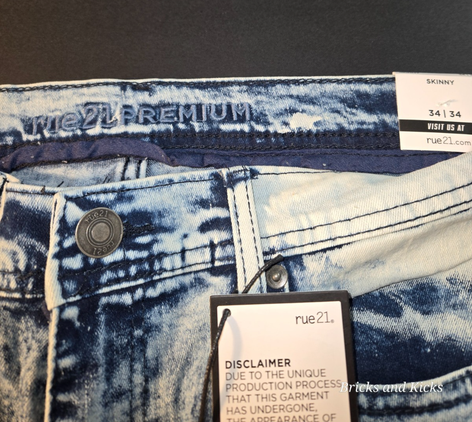 Rue 21 Premium Blue Design Patch Distressed Jeans Skinny Fit Men's ...