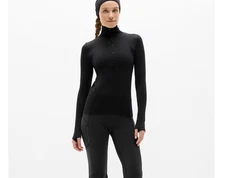 Athleta Black Long Sleeve Henley Top Women’s Lightweight Mock Neck Active Casual