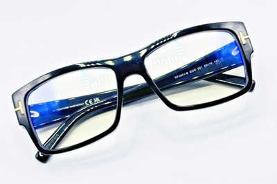 Tom Ford Eyeglasses Frame FT5941-B 001 Shiny Black Square Blue Block Lens 55mm