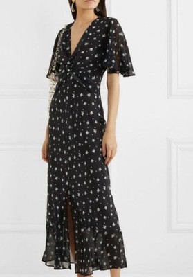 Rixo Zhandra Black Floral Midi Dress Size Small