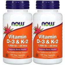 Now Foods Vitamin D-3 & K-2, 120 Veg Capsules...