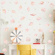 Pink Shell Wall Decal, Watercolor Under The Sea Shell Vinyl Wall Stickers, Re...