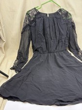 ALICE & OLIVIA Dress Black A-line Mini Flare Skater Lace Open Back Size S
