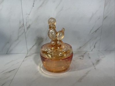 Vintage Jeanette Poodle Vanity Jar~ Iridescent Marigold Carnival Glass~ 6 