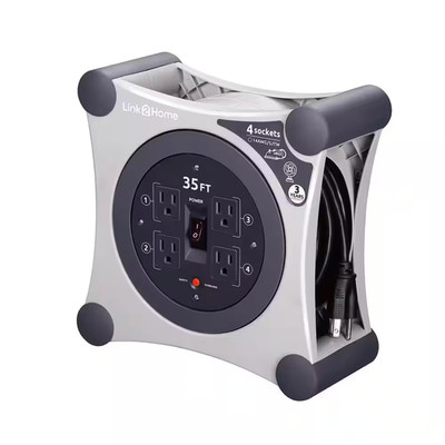 35 Ft. 14/3 Extension Cord Storage Reel with 4 Grounded Outlets and Surge Protec