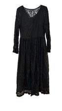 Vtg 90s Black Lace Romantic Button Front Long Sleeve Midi Dress Goth Whimsigoth