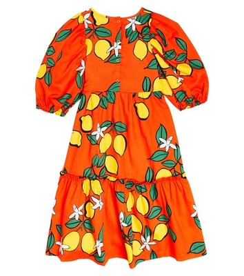 Mini Rodini Orange Lemon Floral Babydoll Dress Balloon Slv 104/110 3 4 5 Organic