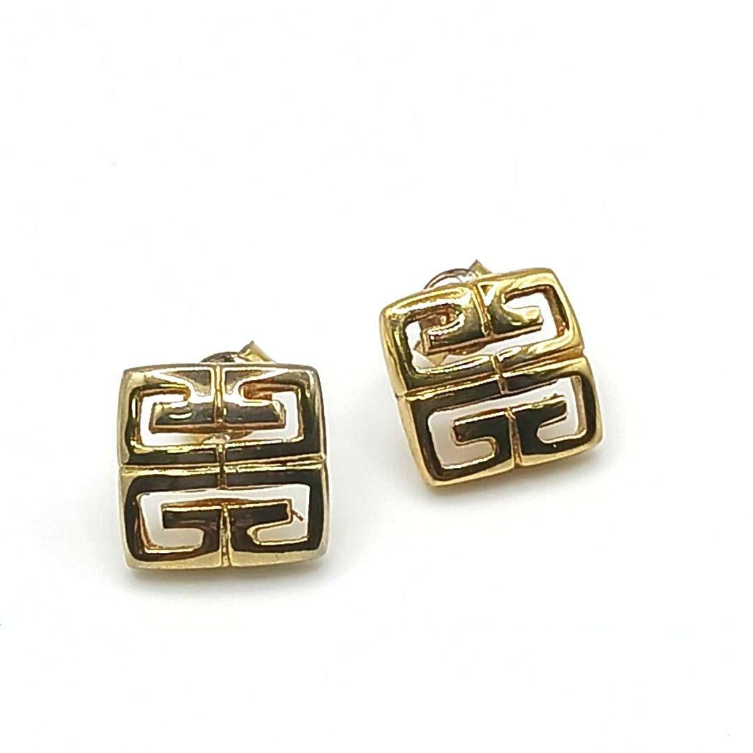 GIVENCHY 4G Logo Earrings Gold 1cm Vintage Japan Jewelry Accessory Goldtone