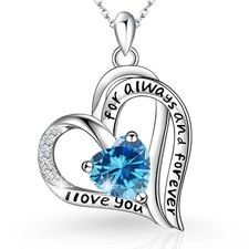 Love Heart Necklaces for Women,925 Sterling Silver Birthstone Forever Necklace