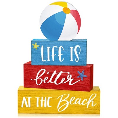 4 Pcs Summer Coastal Tabletop Decor Rustic Beach Wood Sign Life Is Better at ...