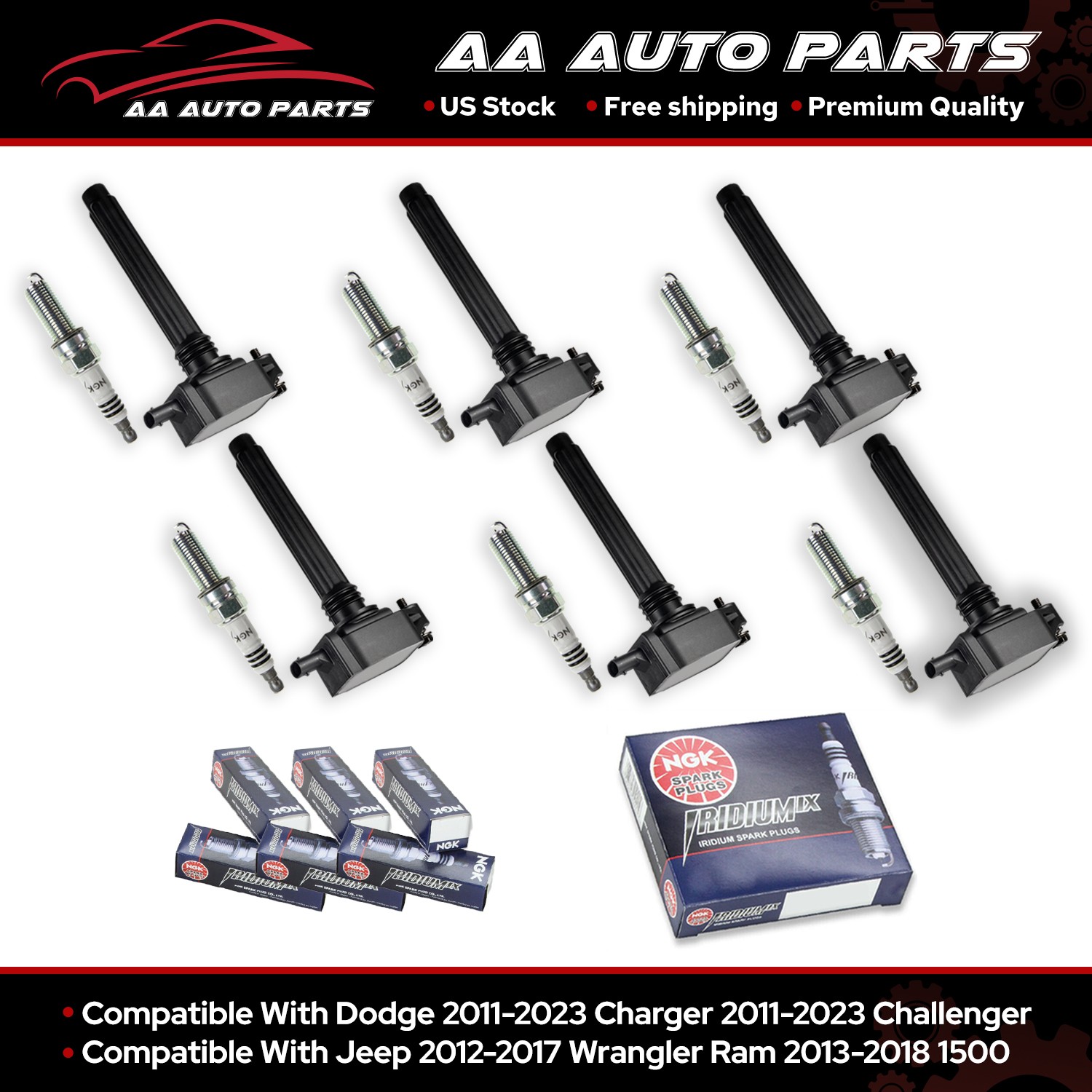 6 Ignition Coil  6 NGK Iridium Spark Plug for Chrysler Dodge Jeep 3.6L V6 UF648