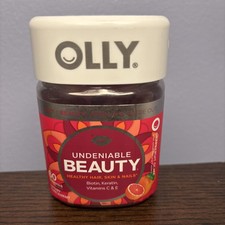 Olly Undeniable Beauty Gummies 60 Count Hair Skin Nails Support Grapefruit Fl...
