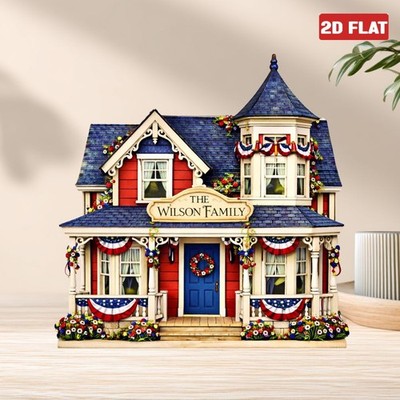 Personalized 250th Anniversary House Wooden Block 2D FLAT Patriotic Decor Home