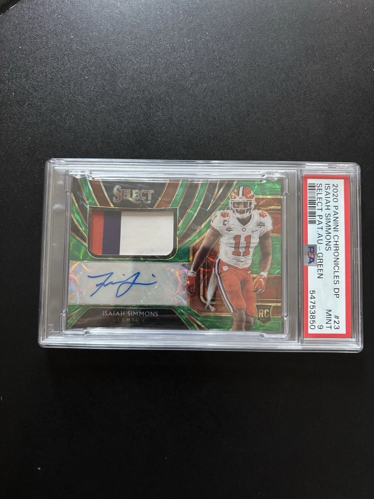 Isaiah Simmons Panini Chronicles Draft Picks Select Patch Autographs #23 Green