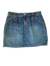 Vintage Y2K Old Navy Blue Jeans Denim Mini Skirt Utility Pockets Size 4 2003