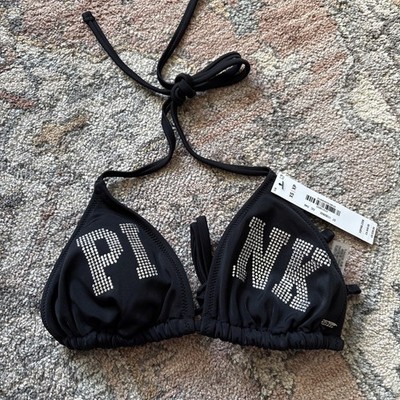 Victoria s Secret Bedazzled PINK String Bikini Top Size XS NWT