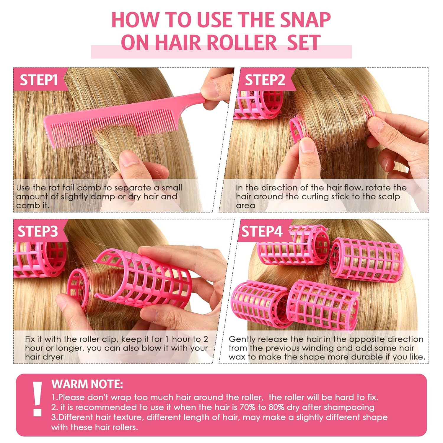 12 Pieces Snap Hair Roller Large Size Plastic Hair Rollers Hair Curlers with Ra