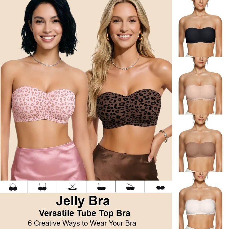 Sujetador sin tirantes Sujetador de gelatina talla grande Busto más grande Push Up Inalámbrico Bandeau Bra Reino Unido