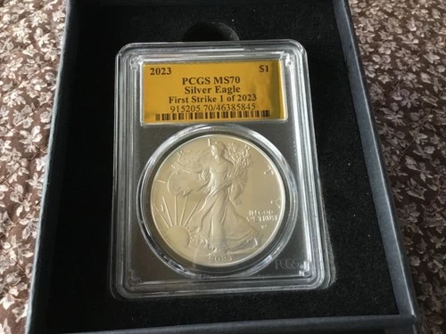 2023 American Silver Eagle MS-70 PCGS..First Strike 1 of 2023 W Point..Gold Foil