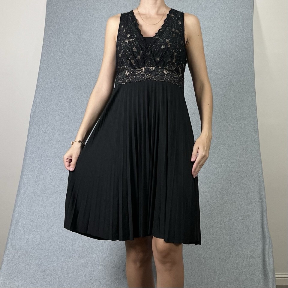 Vintage Lace Dress Womens XXL Black Pleated Satin Chemise Babydoll Y2K Witchy